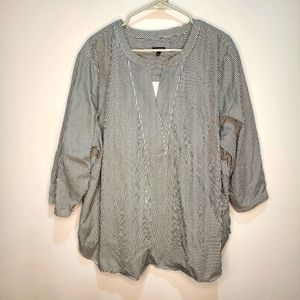 Talbots 3X Striped V-Neck long Sleeve Black And White Tunic Blouse